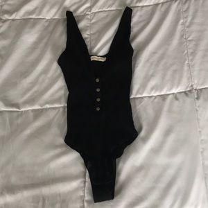 Black Low-Cut Classic Body Suit with Buttons